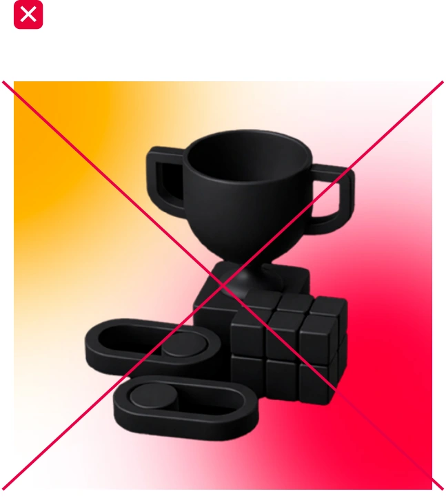 Original incorrect 3D icon/background combination with complete mark