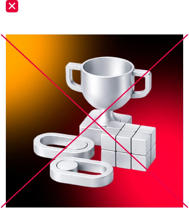 Original incorrect 3D icon/background combination with complete mark