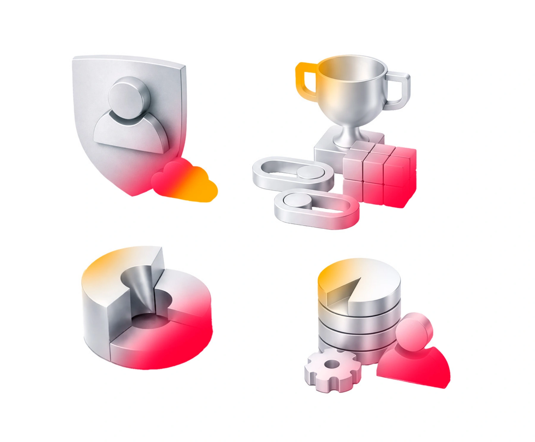 Light 3D icons with brand gradients